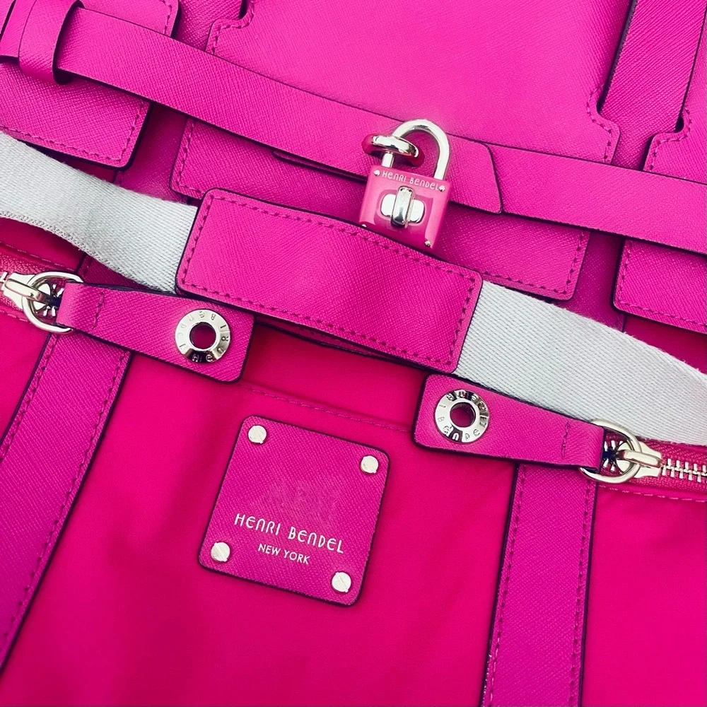 RARE Magenta Pink HENRI BENDEL Large Jetsetter Leather Convertible Backpack Bag - Picture 11 of 16